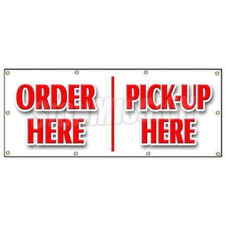 ORDER HERE PICK-UP HERE BANNER SIGN Hamburger Pizza French Fry Ice Cream